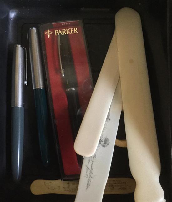 3 Parker 51 pens and 4 ivory letter openers